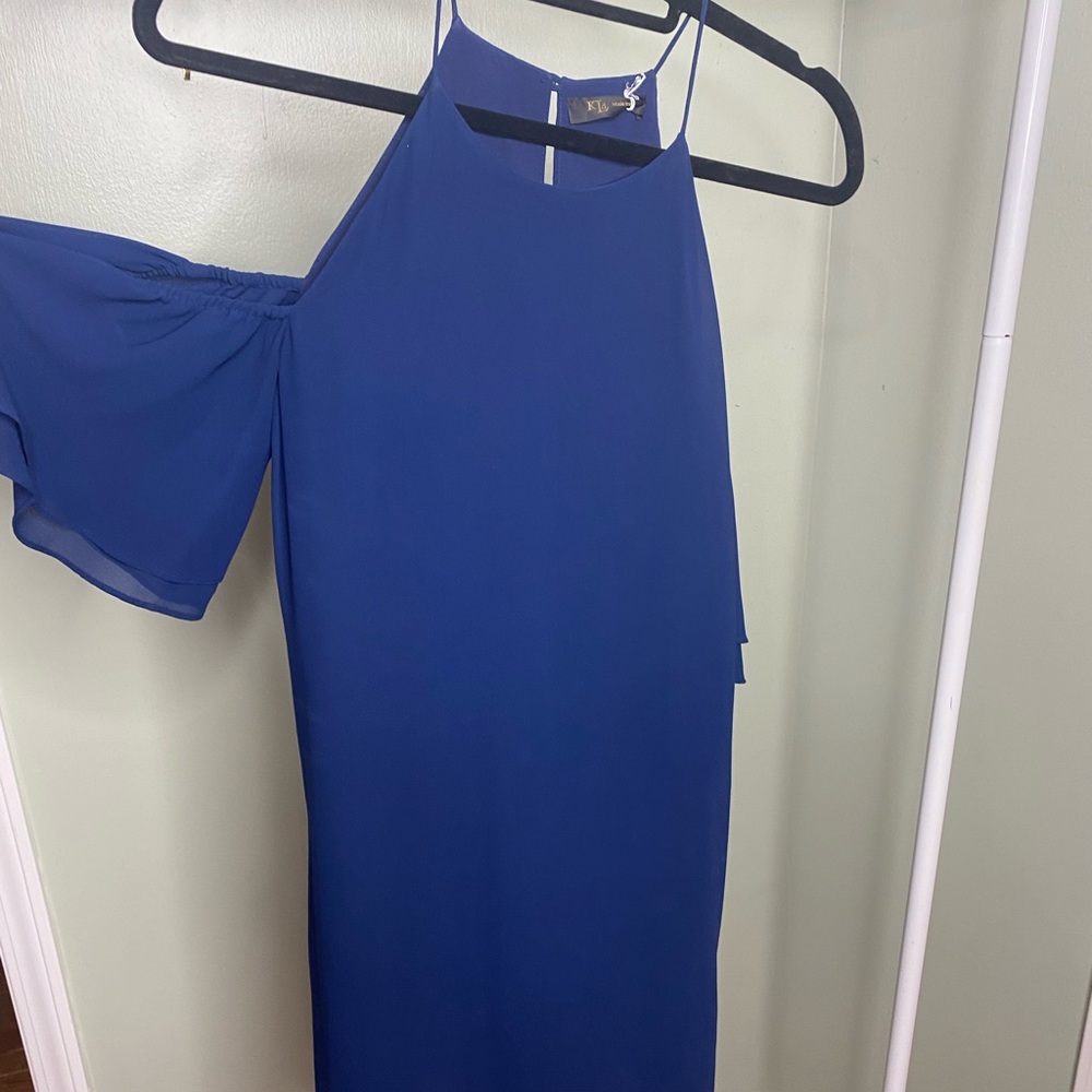 Navy off the shoulder chiffon dress